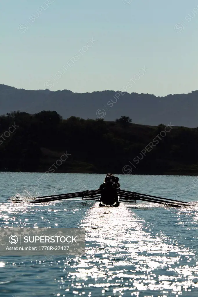 The Lake Casitas Men´s Rowing Team works on some drills at Lake Casitas in Ojai, California.