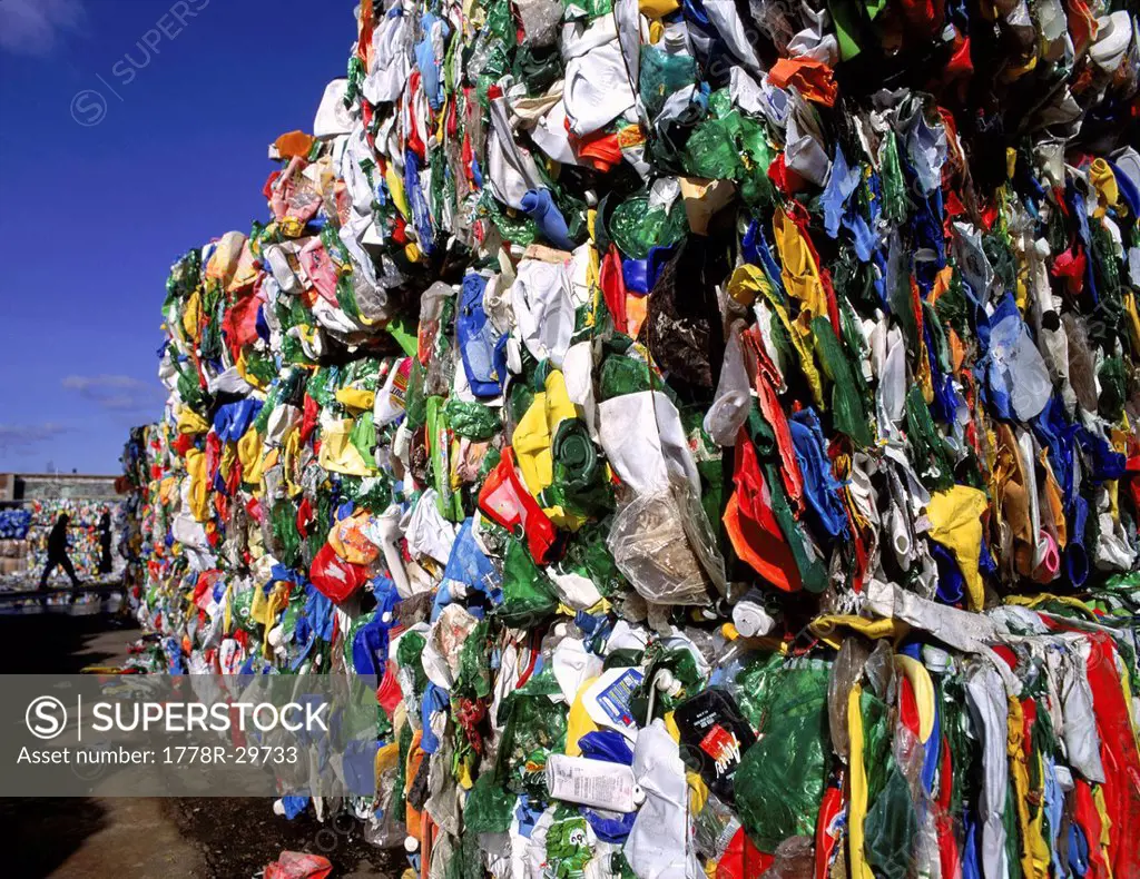 Heap of plastic trash gathered at a dumping area used for recycling, New Jersey, USA.