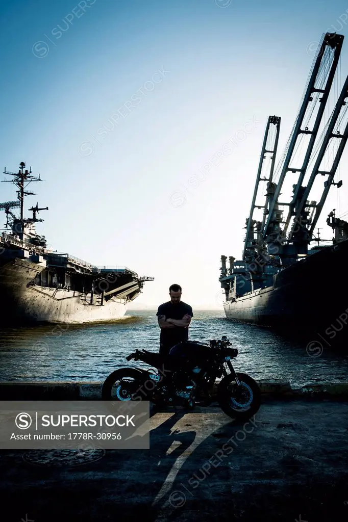 Motorcyclist at the Docks