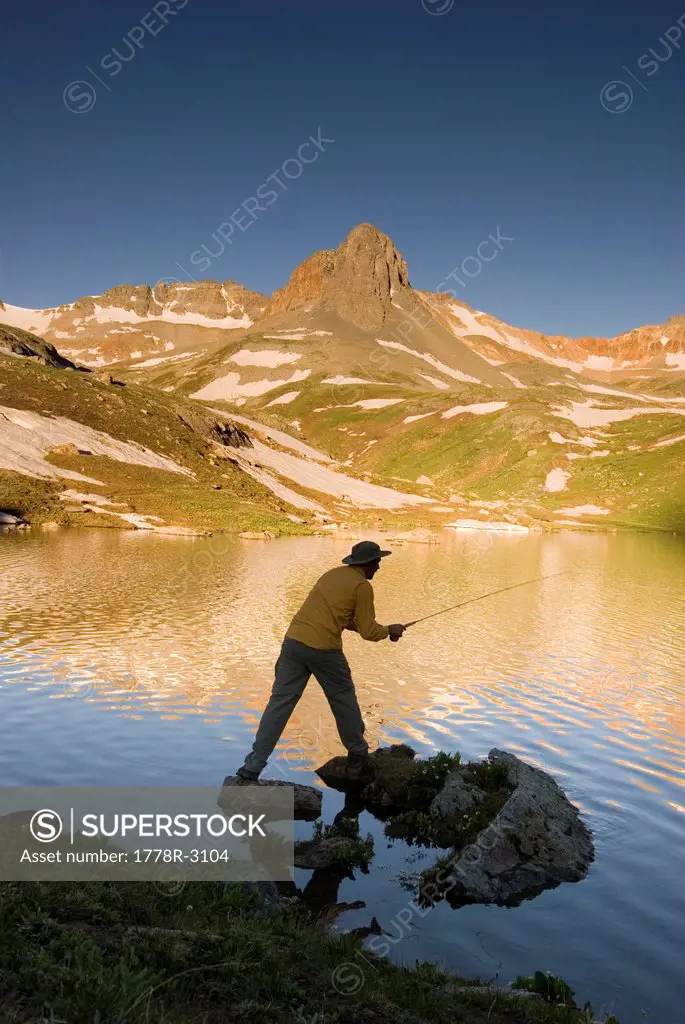 Man fishing in Ice Lake.