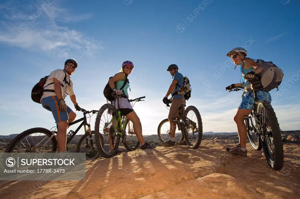 Group mountain biking in Moab, Utah.
