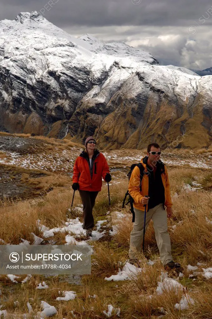 Mountain hikers in New Zealand.