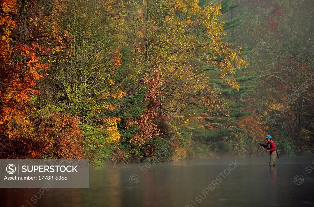 A person fly fishing in Pennsylvania.