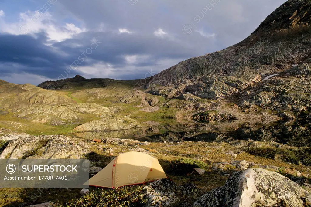 A backcountry camp at 12,000 feet in the Weminuche Wilderness located in the San Juan mountains of southwest Colorado.