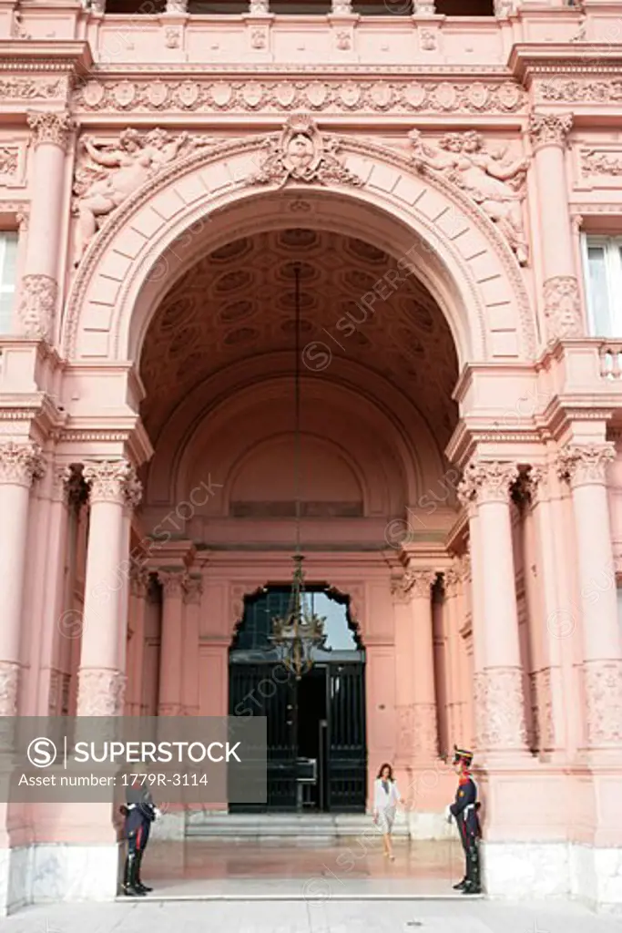 Security guards in front of ornate building, Buenos Aires, Argentina