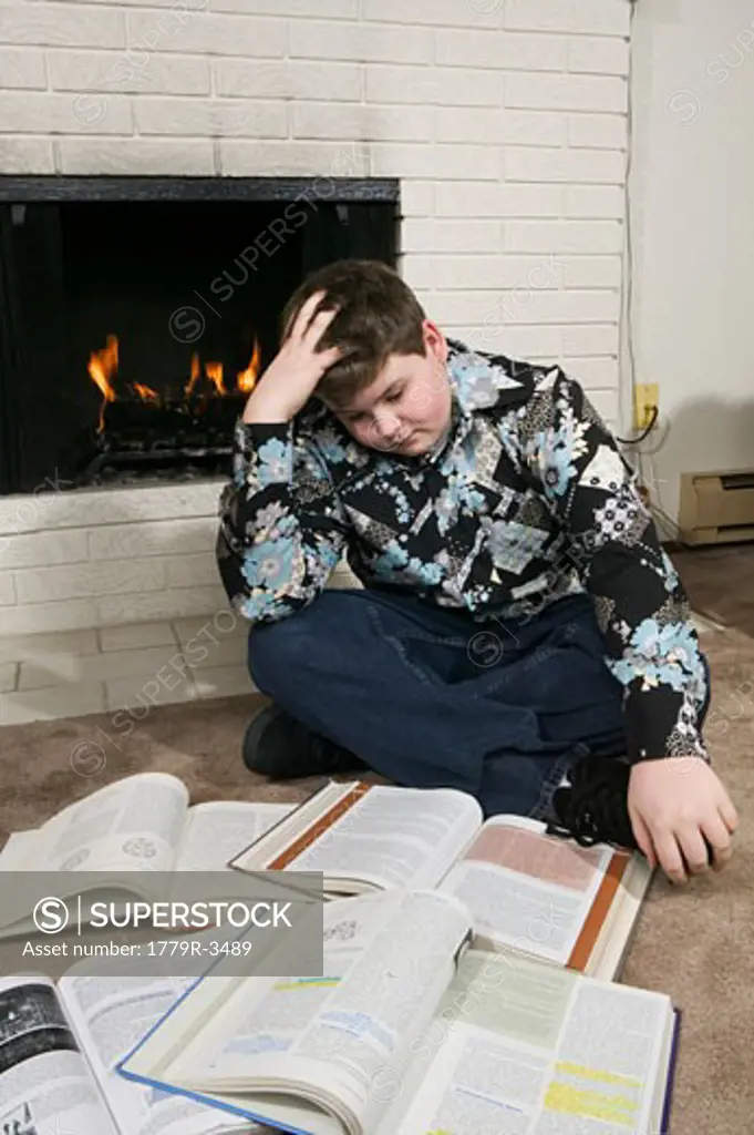 Young boy doing homework
