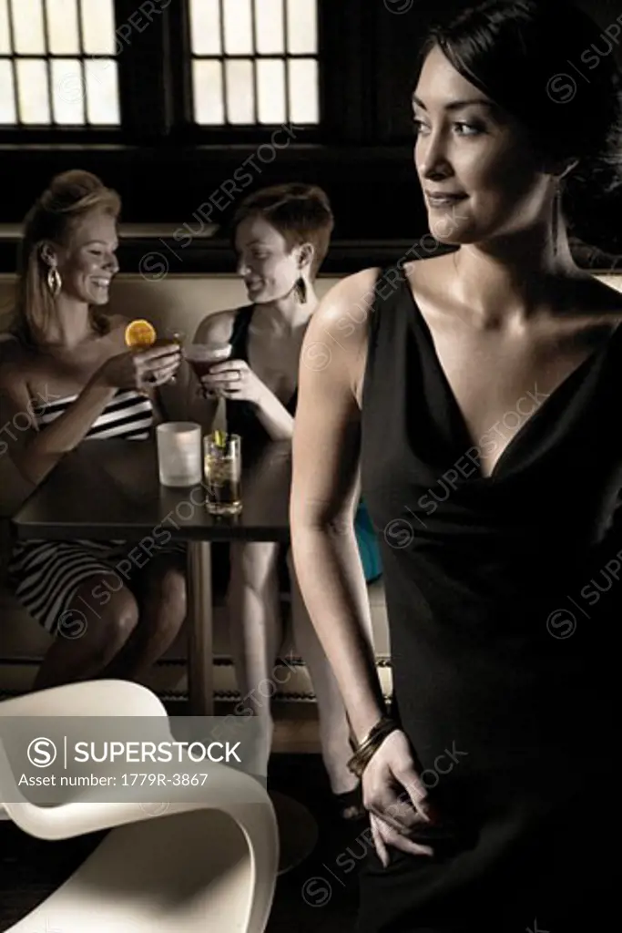 Glamorous women in restaurant