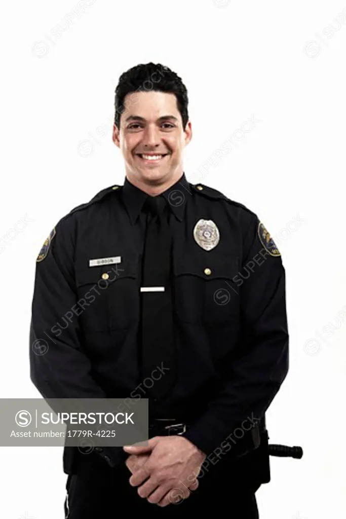 Male police officer smiling