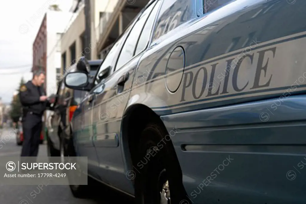 Close up of police car