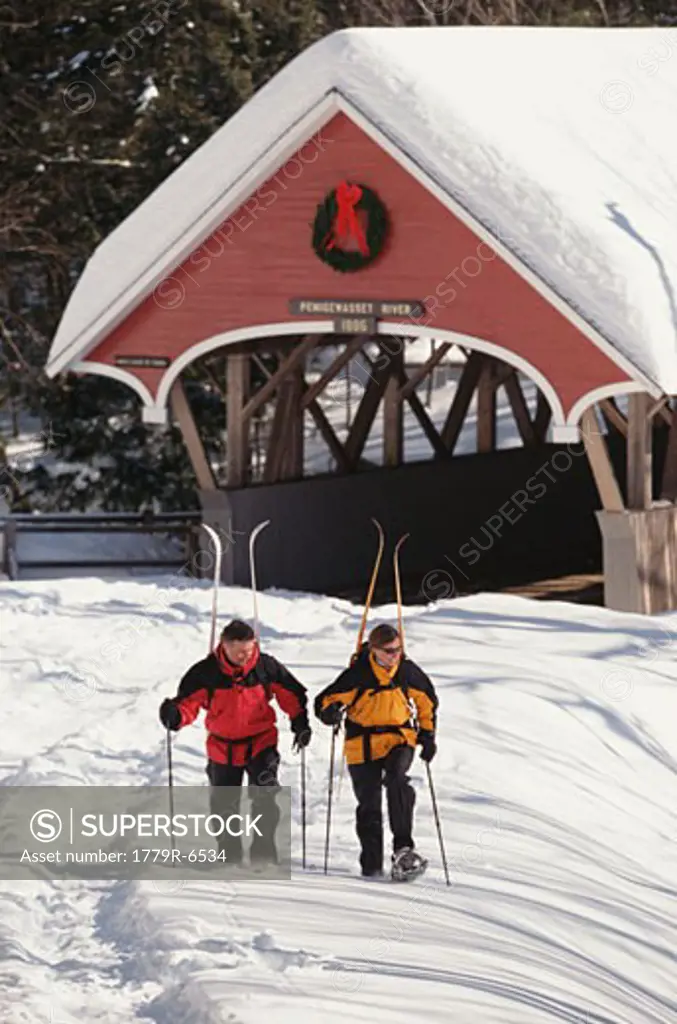 Couple snowshoeing