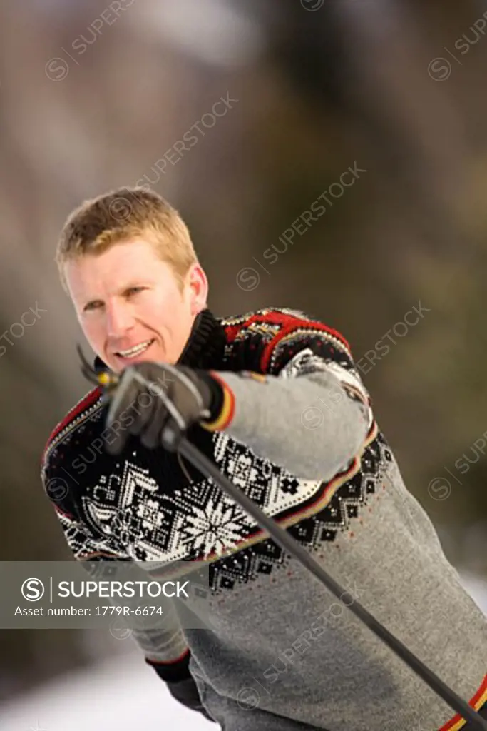 Man cross country skiing