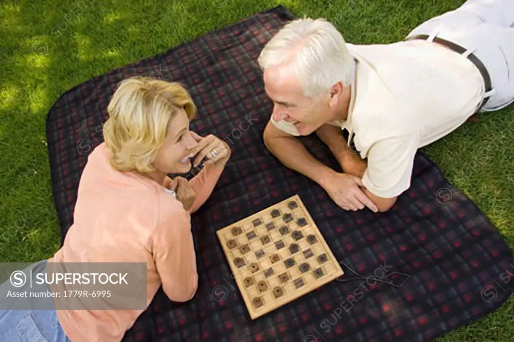 Senior couple playing checkers, Boston, Massachusetts