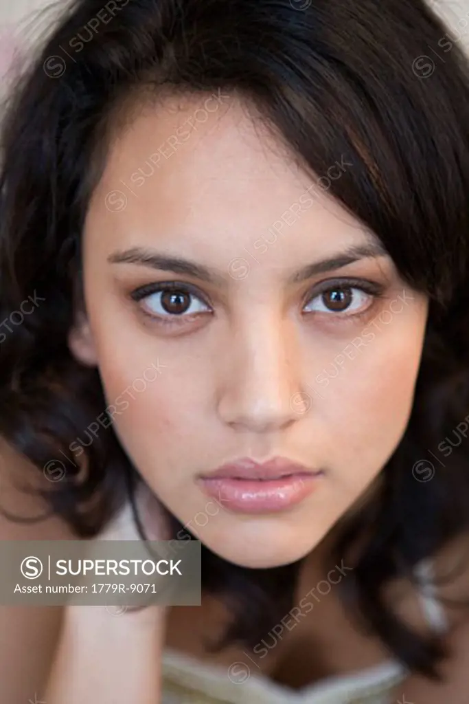 Close up of young woman with fixed gaze