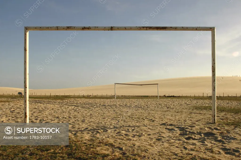 Empty football pitch on beach, Jericoacoara, Ceara, Brazil 