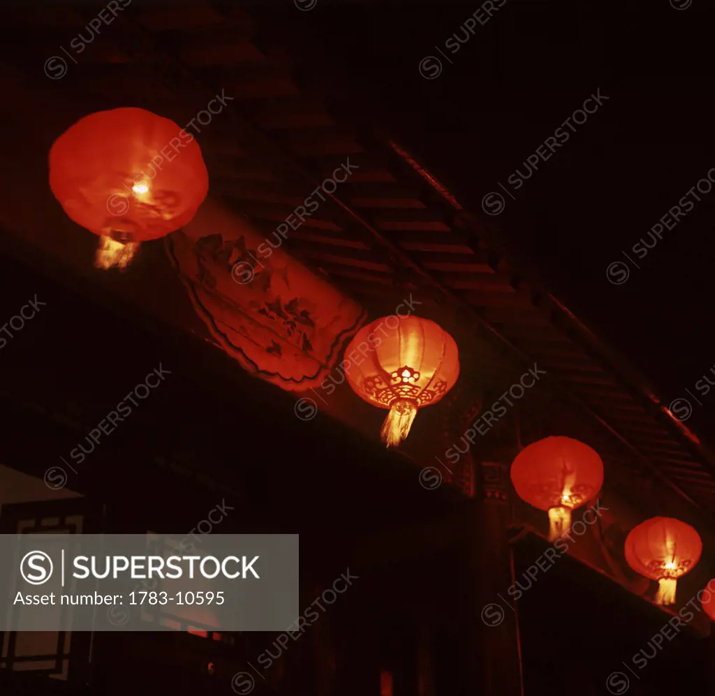 Lanterns at Haoyuan Hotel, traditional chinese courtyard house, Beijing, China.