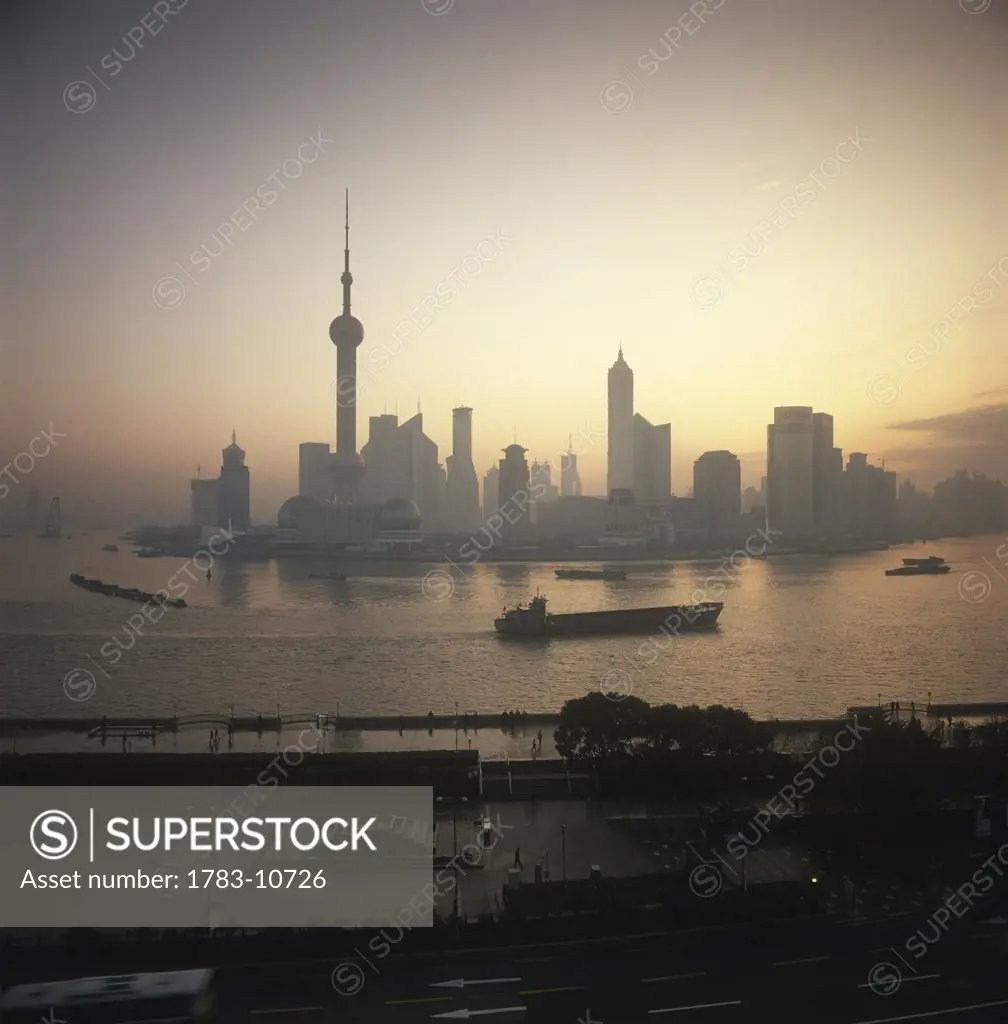 Skykine at dawn,Pudong business district,  Huangpu River. , Shanghai,China.