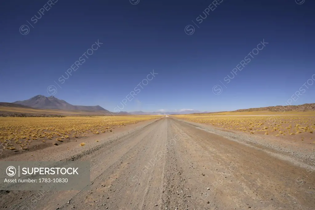 Empty desert road. , Road over the Andes between Chile and Argentina, outside San Pedro de Atacama, Chile.