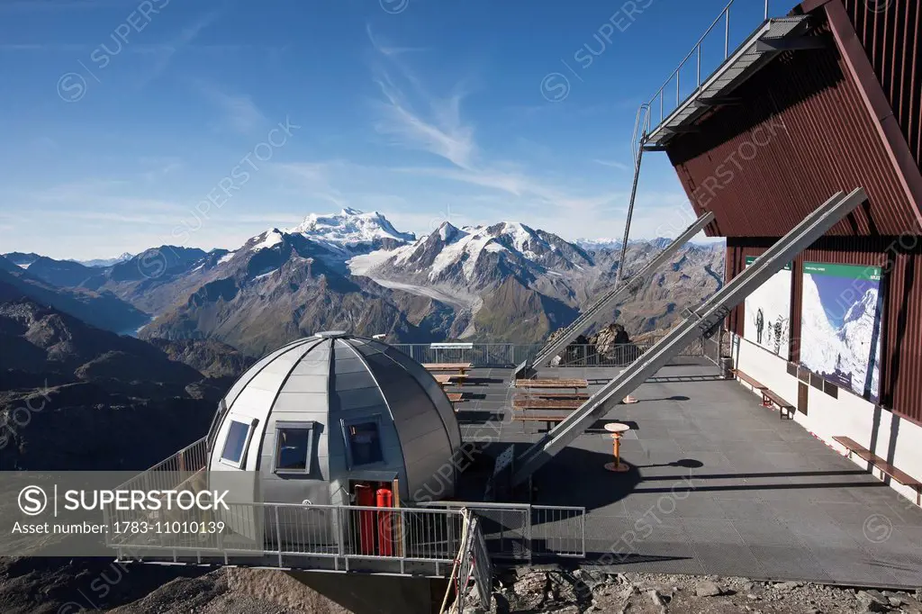 Summer at Summit of Mont Fort with views of Mont Blanc, in the Swiss Alps; Valais district, Switzerland
