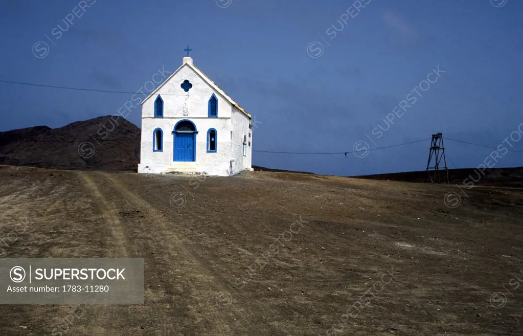 Small white church in remote desert landscape, Sal Island, Cape Verde
