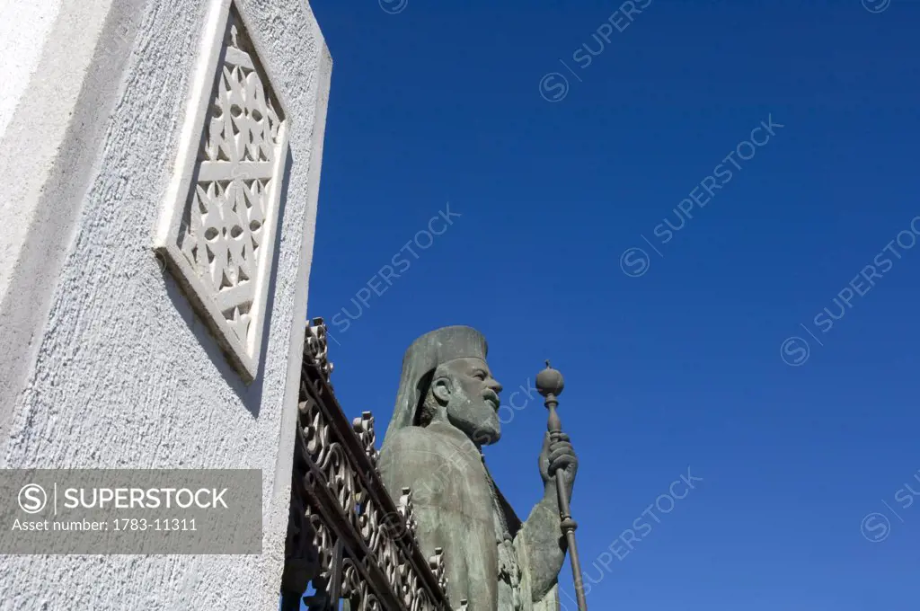 Statue of Archbishop Makarios and fence, Nicosia, Cyprus 