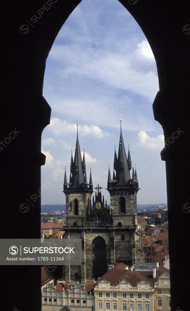 View of Staromestske Nam and Tyn Church, Prague, Czech Republic
