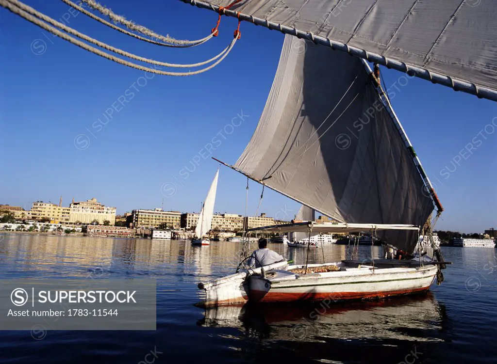 Feluccas sailing along the Nile, Aswan, Egypt