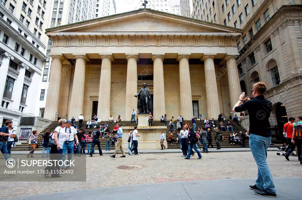 Tourists In Wall Street, Financial District, Manhattan, New York, Usa