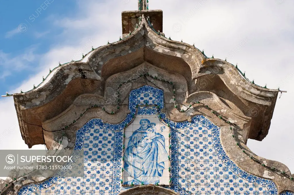 Detail made of tiles in a small church in Ponte de Lima, Portugal
