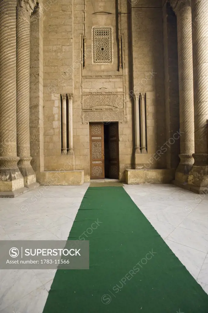 Green carpet to door in Rifai Mosque, Cairo, Egypt.
