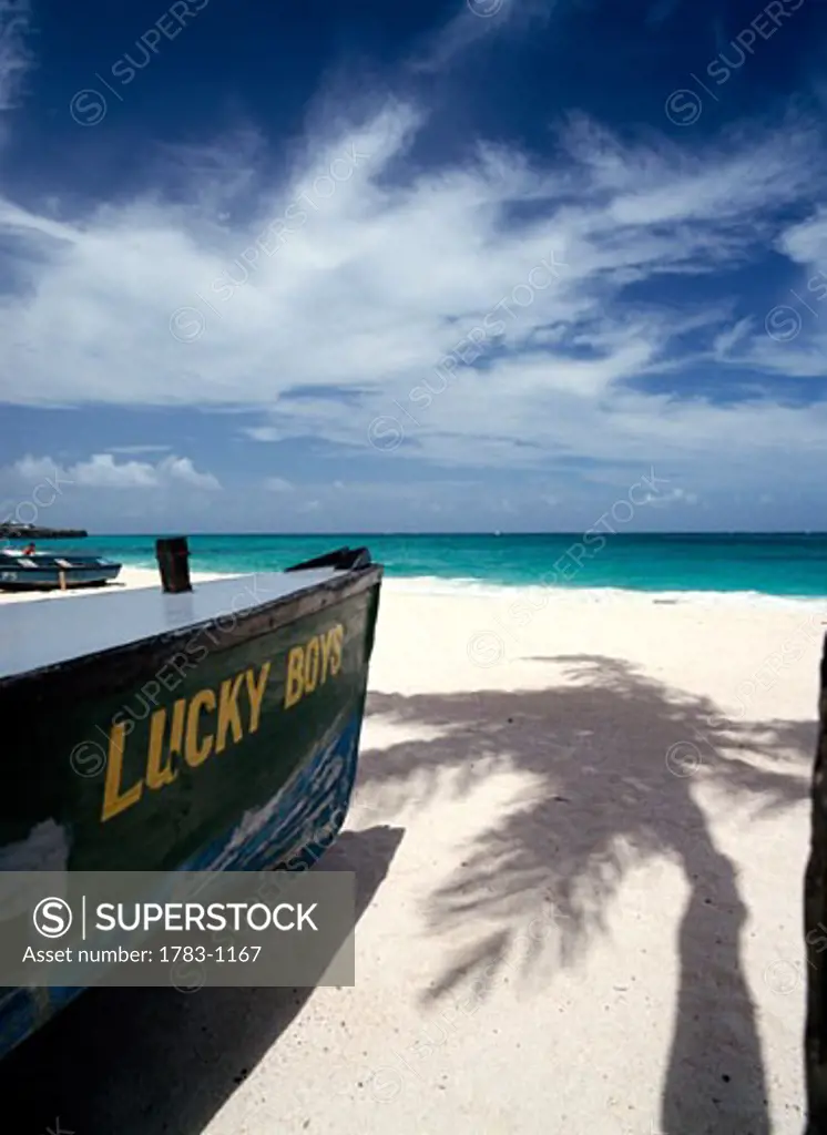 Lucky Boys fishing boat near Sam Lords Castle, Barbados. 