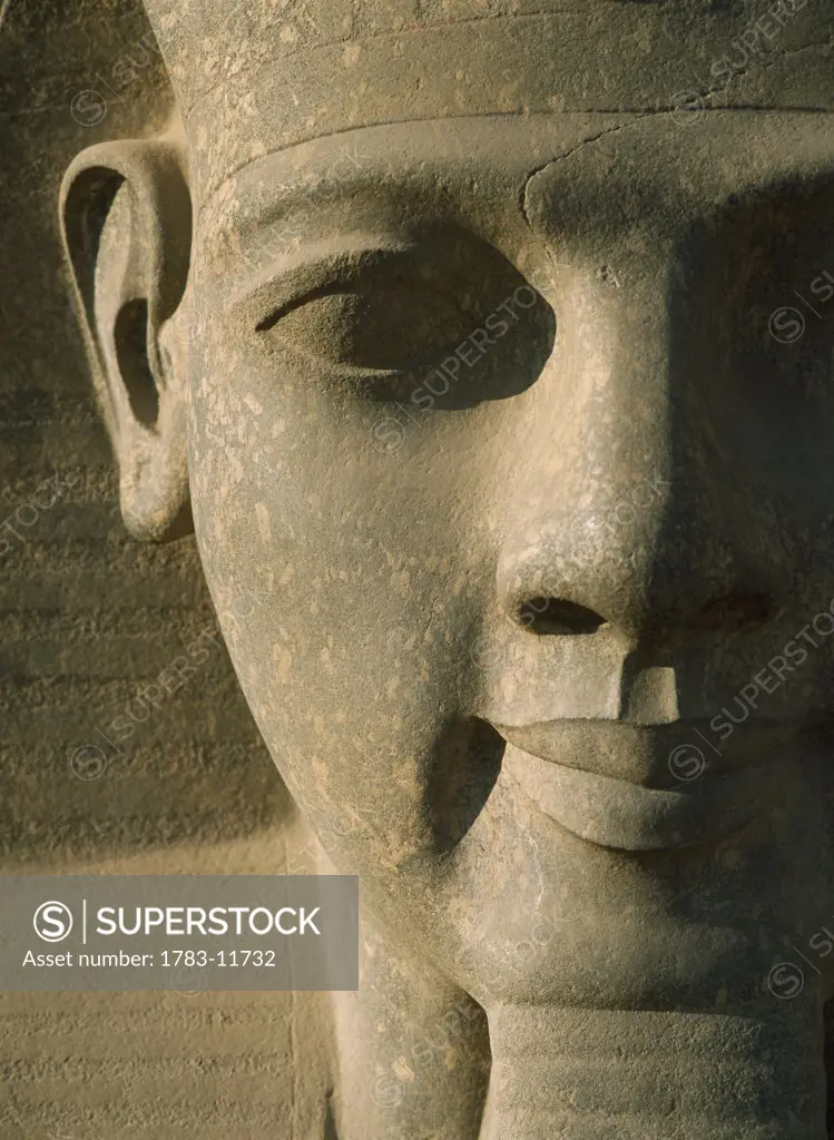 Detail of pharaoh head, Luxor Temple, Luxor, Egypt.