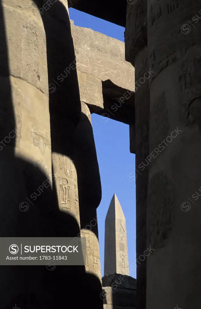 View of Tuthmosis I Obelisk from the Great Hypostyle Hall, Luxor, Egypt