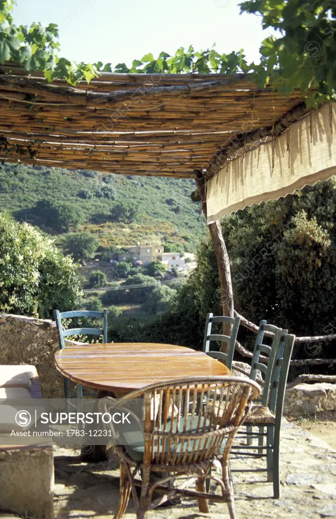 Al fresco cafe in the mountains, Pigna, Corsica