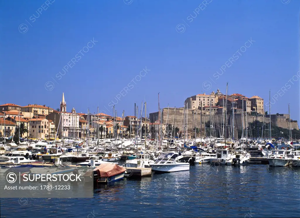 Calvi Harbour and Citadel, Corsica, France.