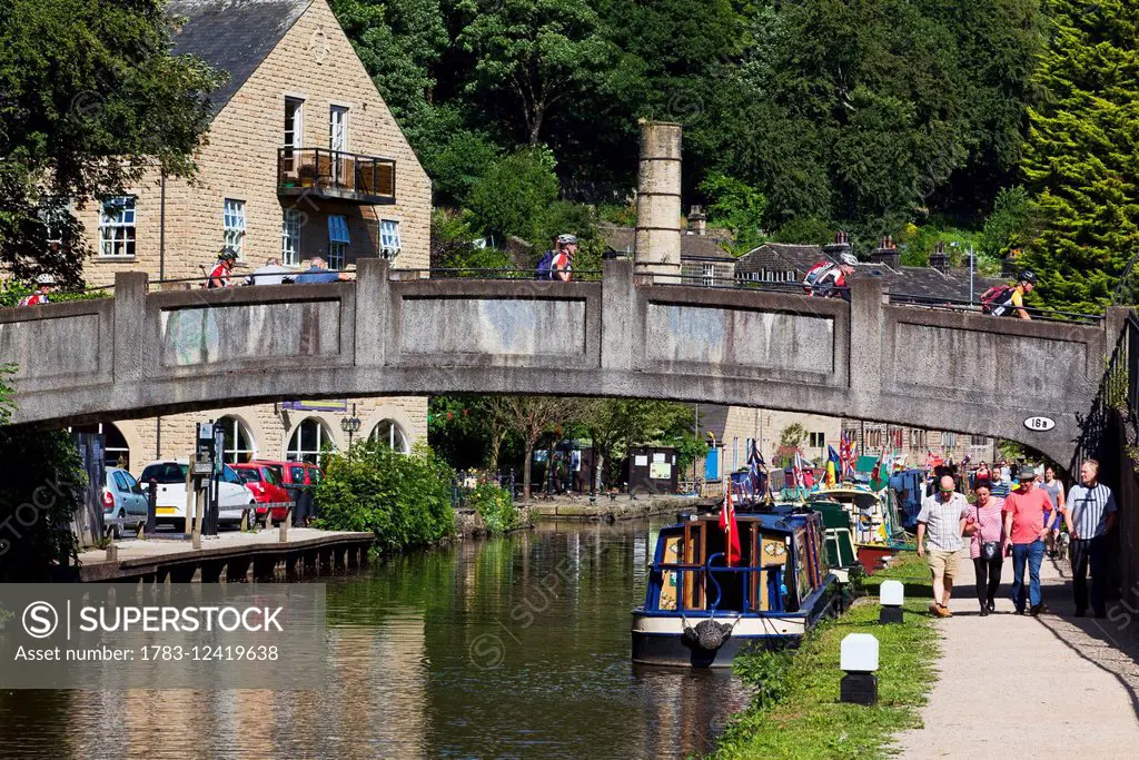 Canal boats, Hebden Bridge; Yorkshire, England