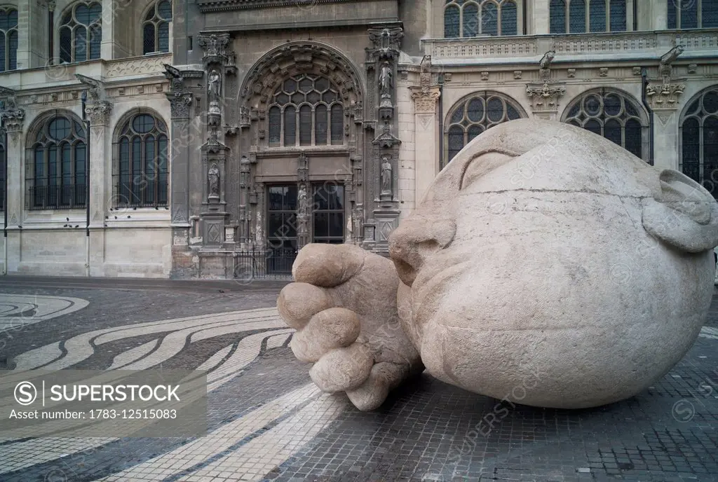 Church of St Eustace with L'ecoute sculpture; Paris, France