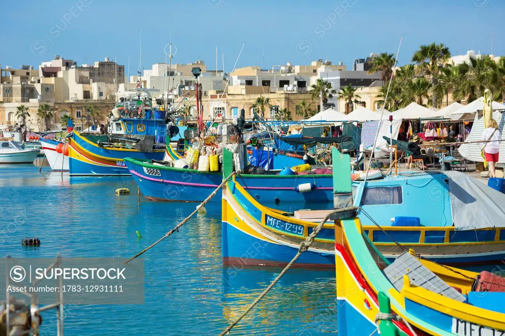 Colourful fishing boats; Marsaxlokk, Malta
