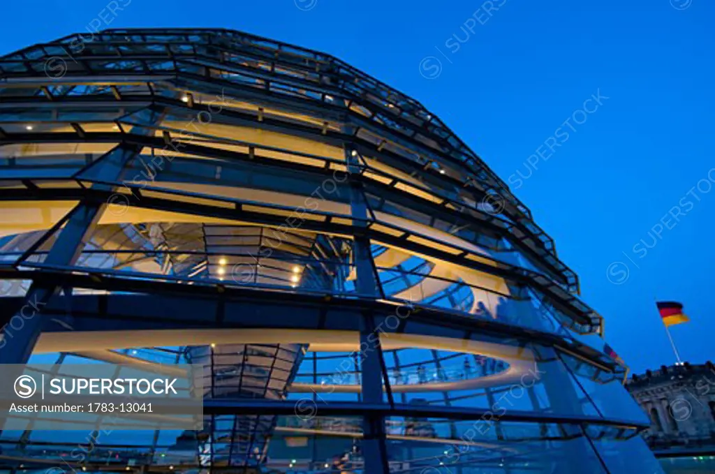 Reichstag dome at dusk, Berlin, Germany.
