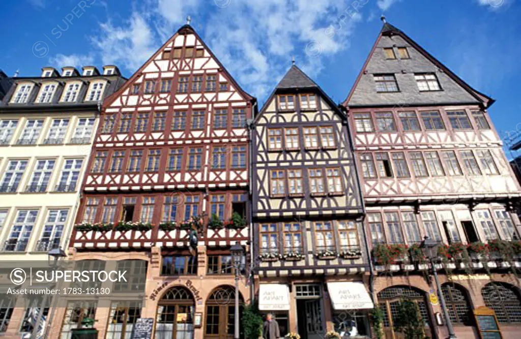 Terraced half timbered buildings in Frankfurt, Frankfurt, Germany