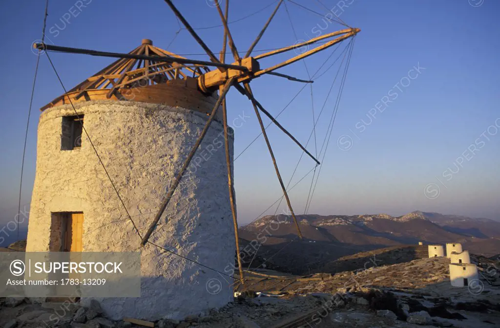 Windmills above Hora, Amorgos, Greek Islands.