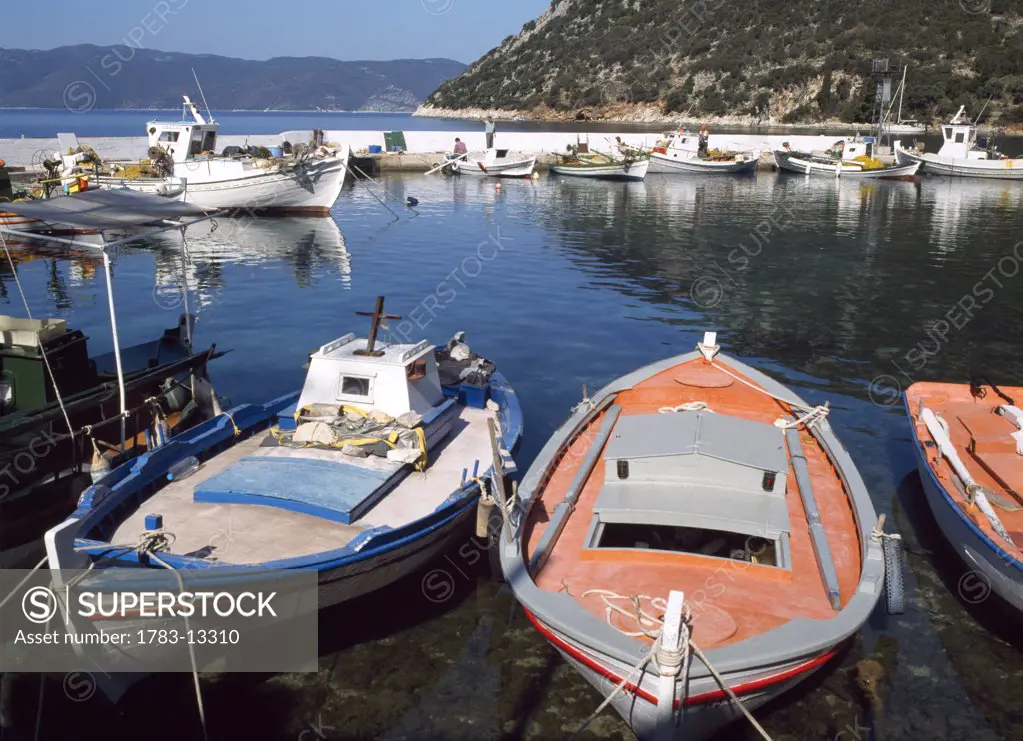 Boats in harbor, Ithaka, Greece.