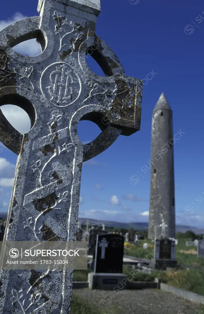 Celtic Cross and Round Tower, Close Up, Ireland