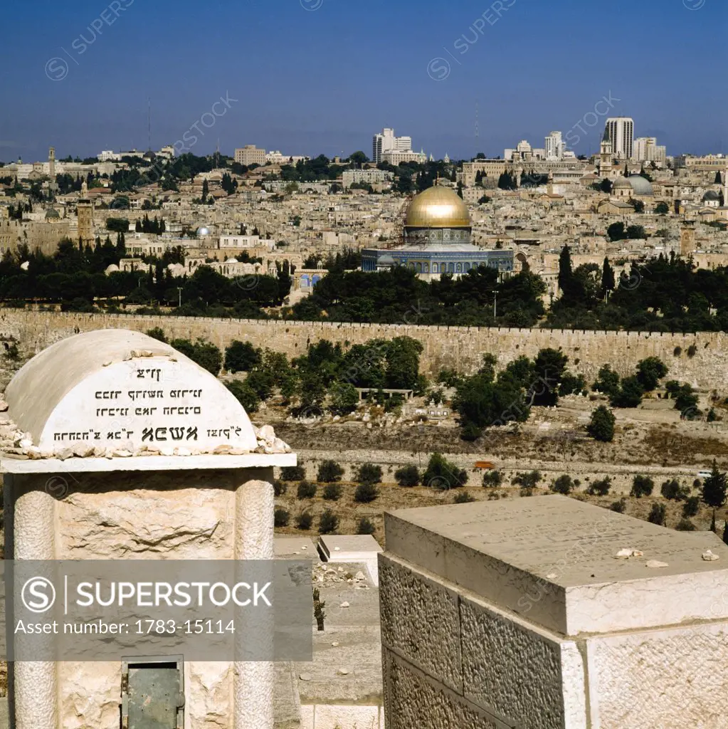 Old city as seen from Mount of Olives Cemetery, Jerusalem, Israel
