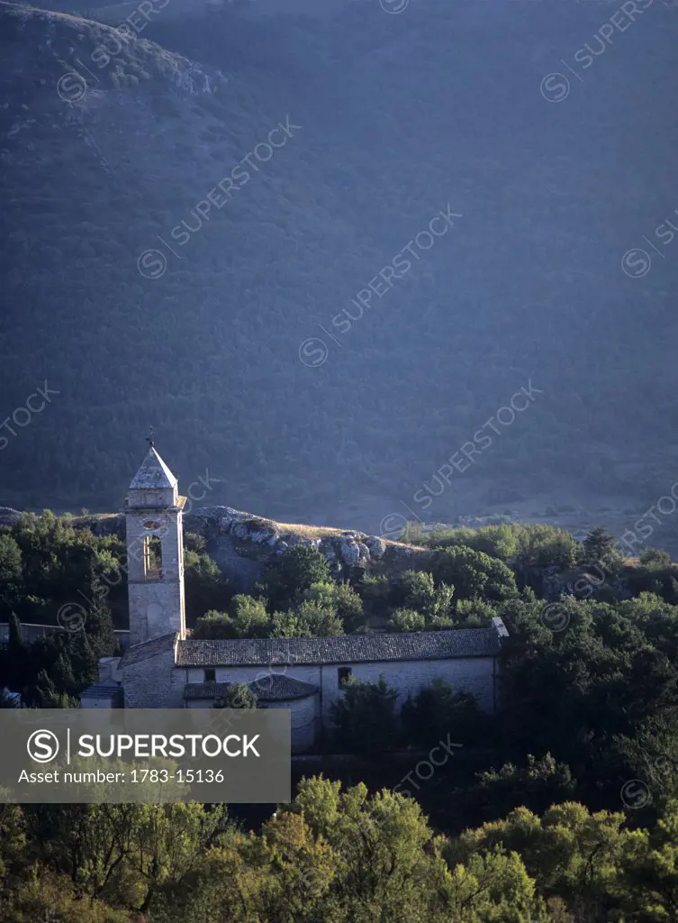 Dusk, Church of Santo Stefano di Sessanio , Abruzzo, Italy .
