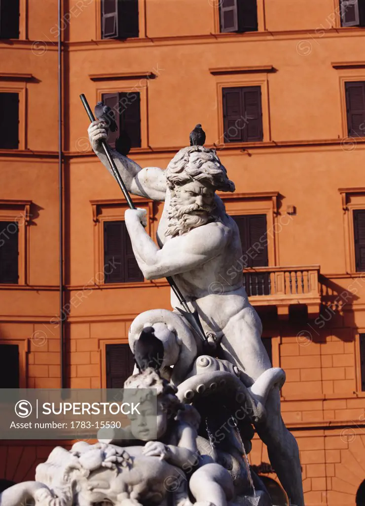 Fontana del Nettuno, Fountain of Neptune, Piazza Navona, Rome, Italy 