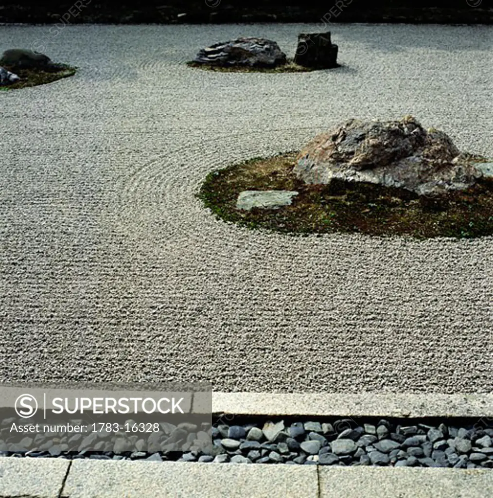 Rocks in Ryoanji garden, Close Up, Kyoto, Japan