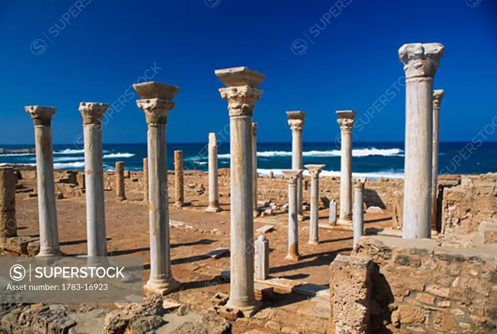 Column of central church ruins, Apollonia, Libya