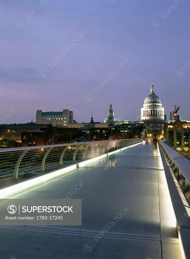 Looking along Millennium Bridge towards St Paul's Cathedral, London, United Kingdom