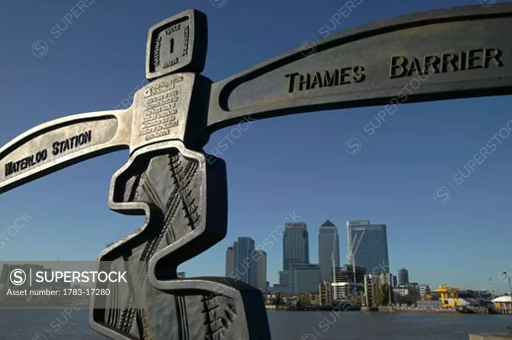 Mile marker on Thames Path, London, England, UK.
