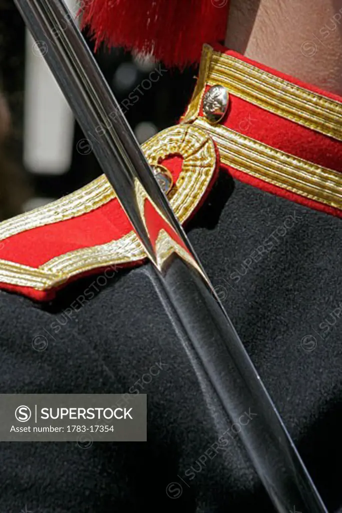 Guard holding a sword, Close Up, Westminster, London, England